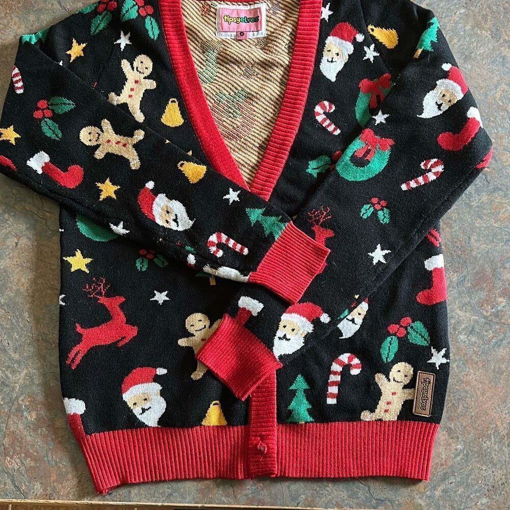 Tipsy Elves Medium Cookie Cutter Christmas Sweater Cardigan Santa Reindeer Stars